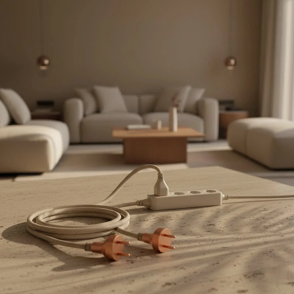 100-foot extension cord coiled on a lawn