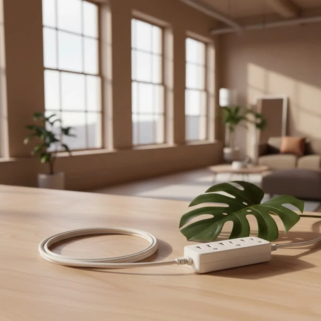 A coiled 10-foot extension cord with multiple outlets