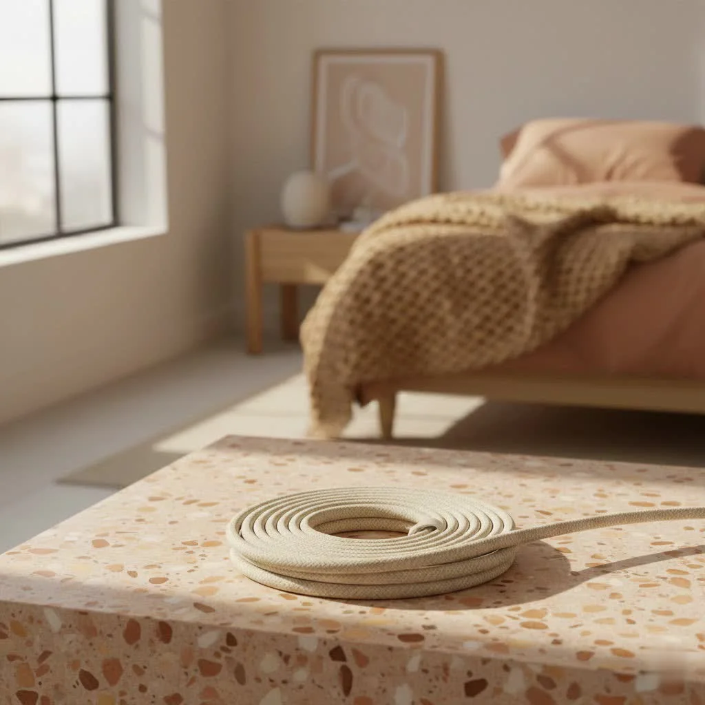 RV extension cord connected to a power pedestal at a campsite