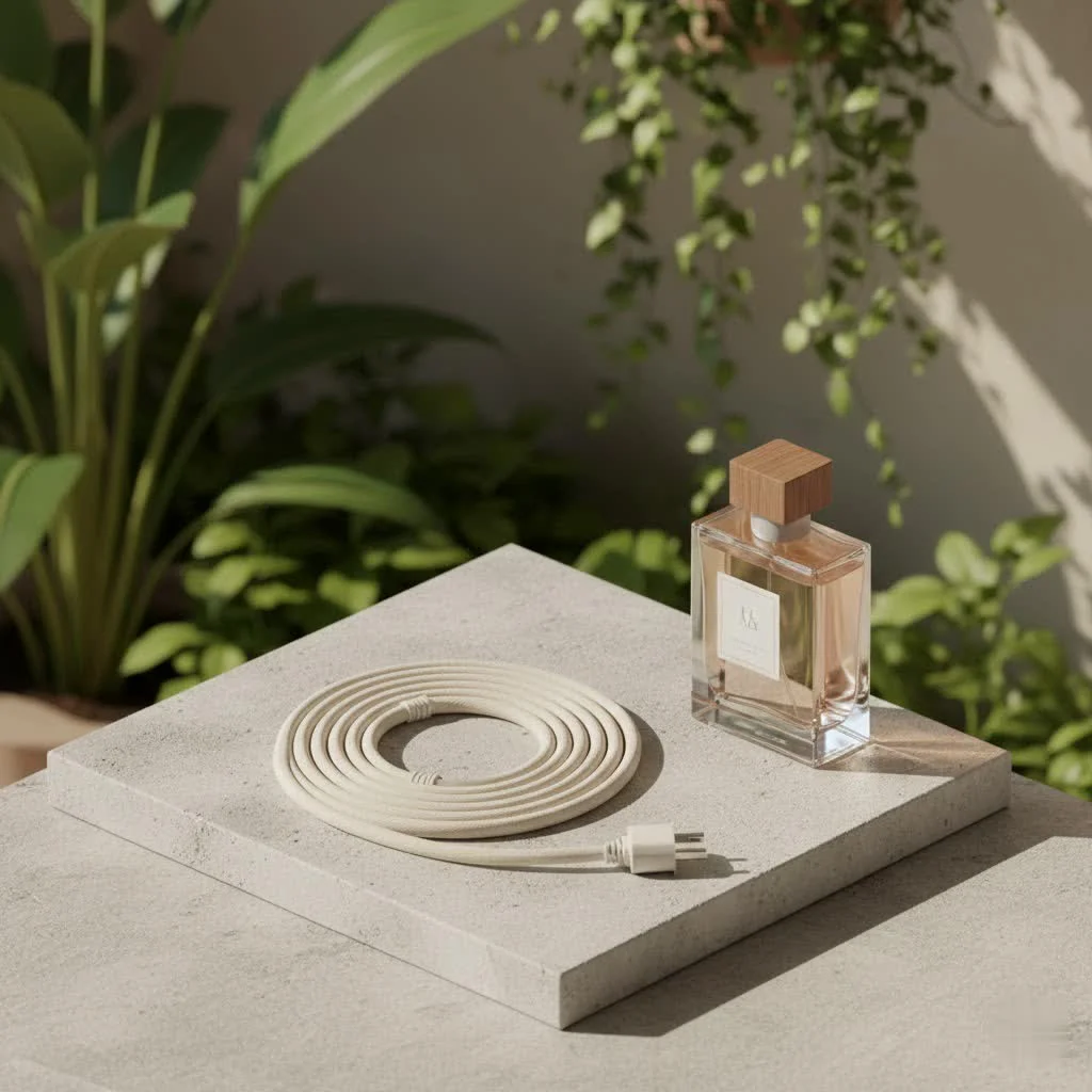 30 amp RV extension cord connected to a power pedestal