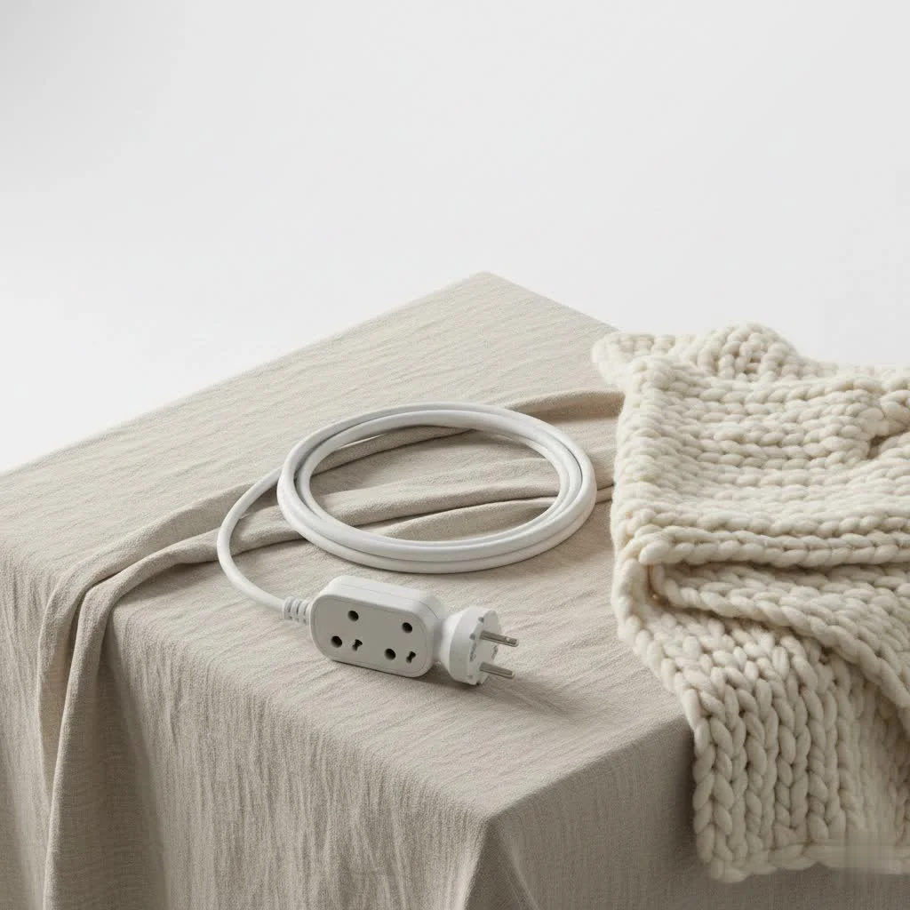 Close-up of a three-prong extension cord plug